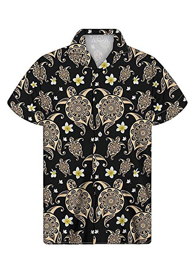 Men's Printed Floral Lapel Shirt