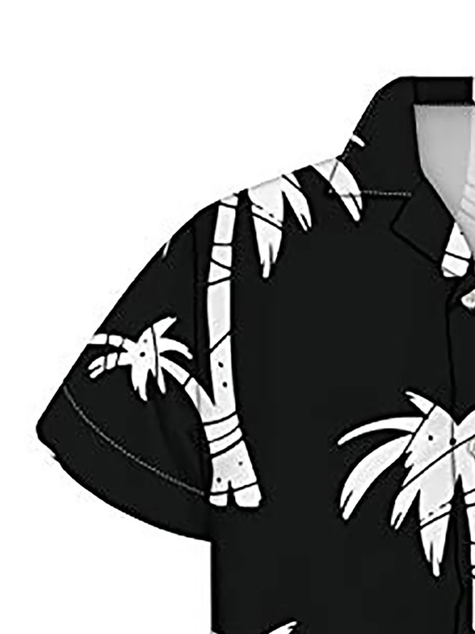 Men's Lapel Coconut Tree Printed Shirt
