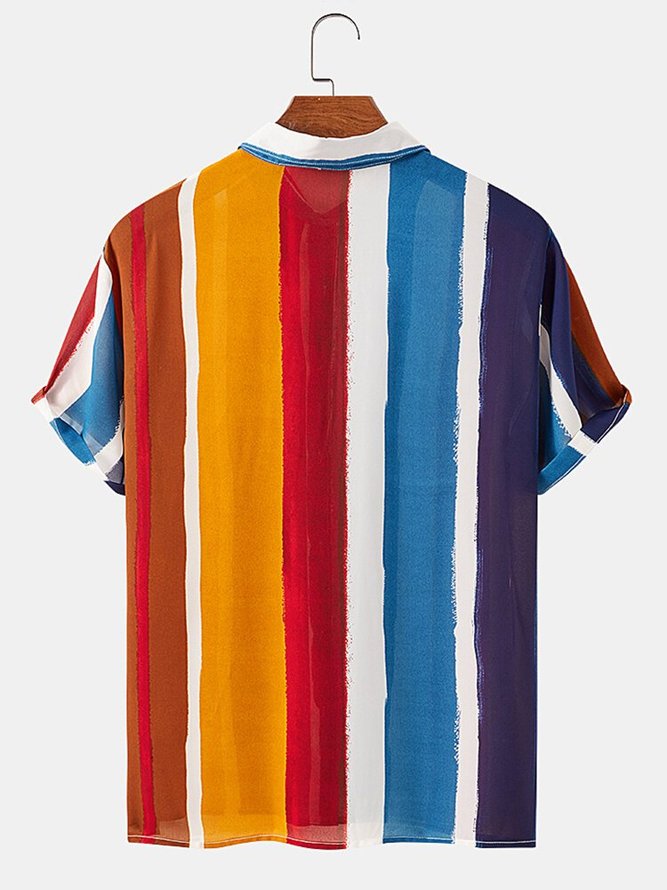 Men's Vintage Striped Shirt Collar Shirt