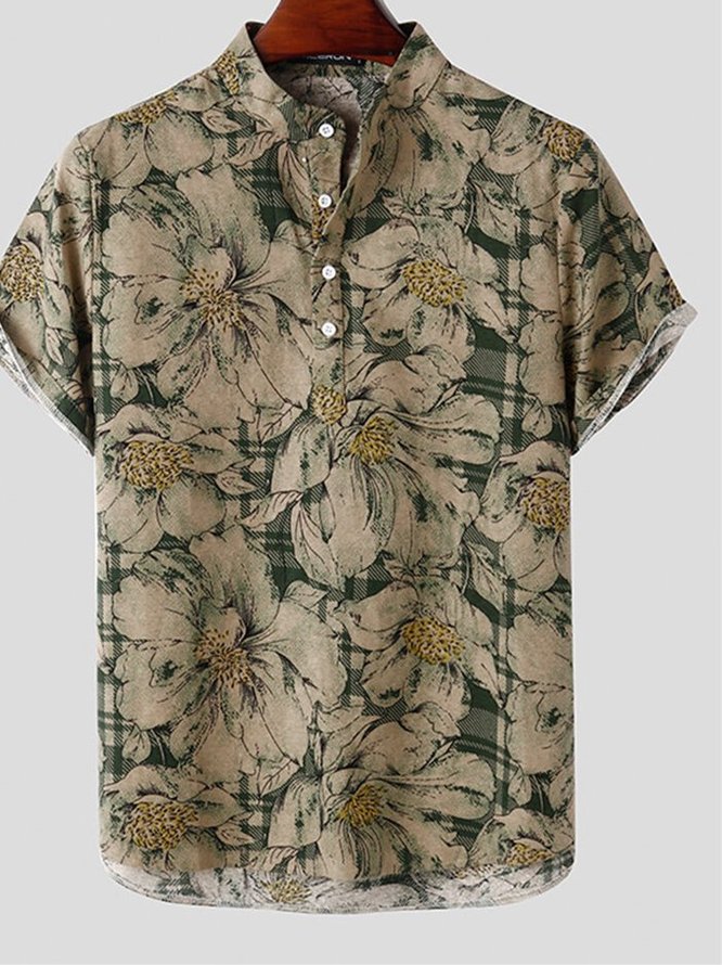 Cotton-Blend Floral Printed Shirt
