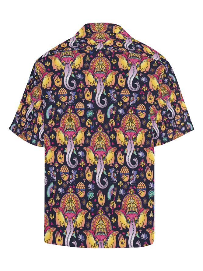 Men's Ganesha Indian Pattern Vintage Shirt Collar Tribal Shirts