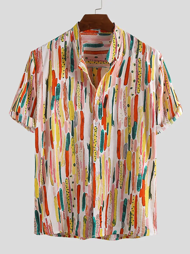 Men's Shirt Collar Colorblock Printed Shirts
