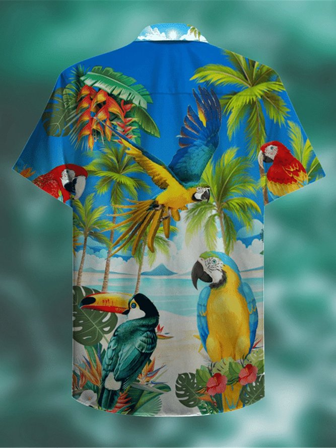 Mens Hawaiian Flamingo Funky Button Down Short Sleeve Shirt Casual Top