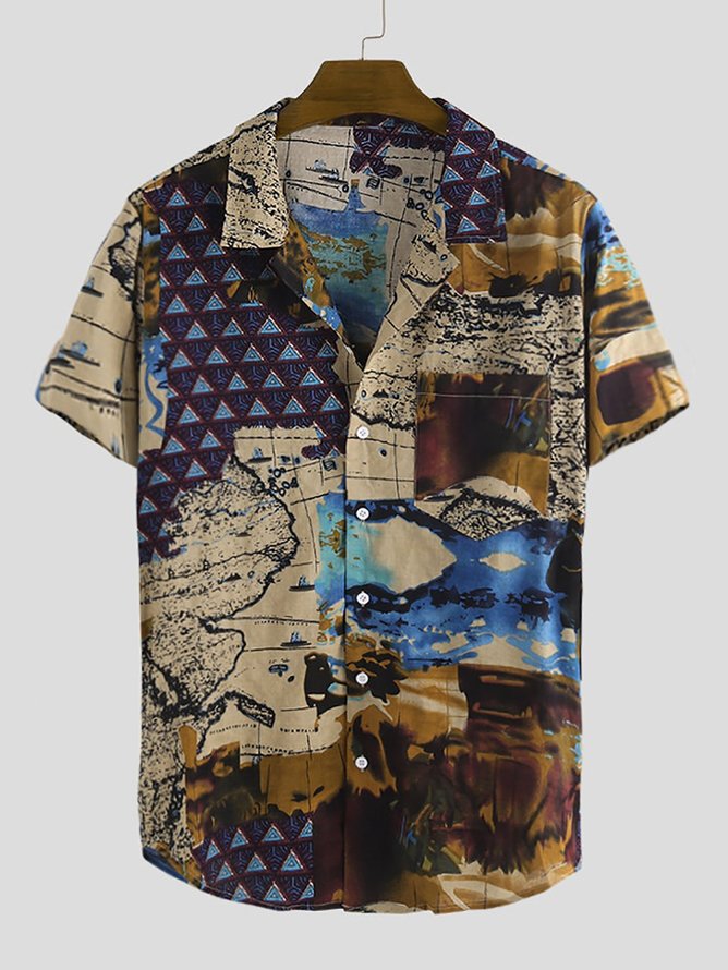 Men's Casual Shirt Collar Printed Shirts