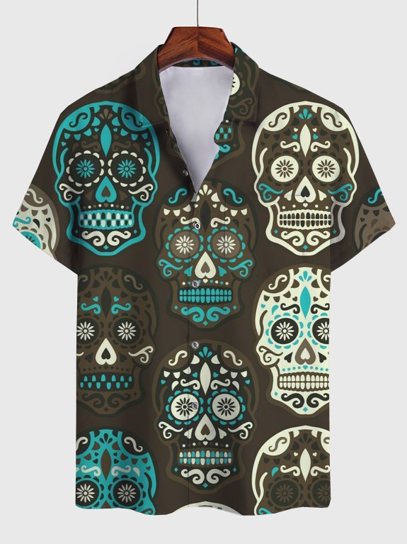 Casual Skull Cotton-Blend Shirts