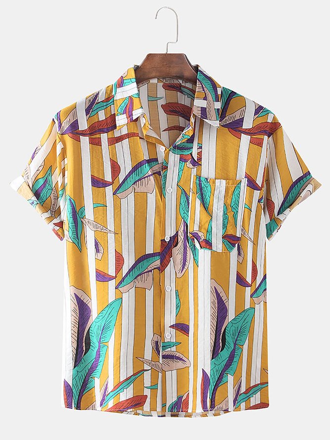 Men's Printed Palm Leaf Shirt Collar Shirt