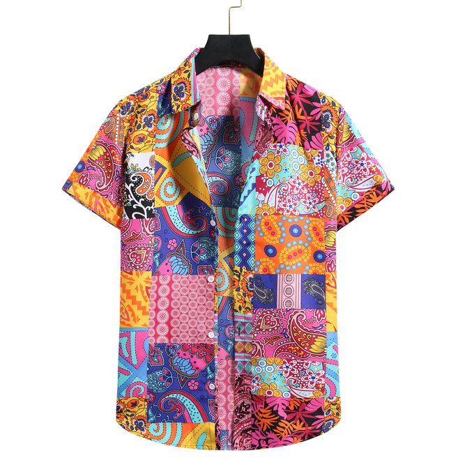 Square Neck Abstract Cotton-Blend Shirt