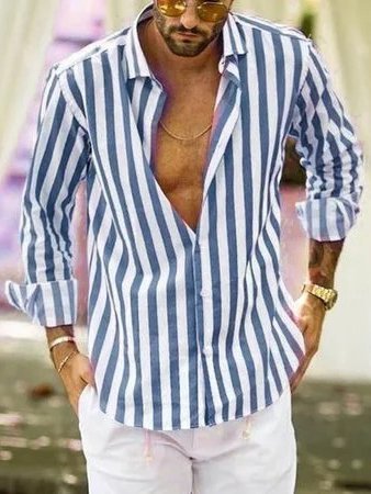 Men's Casual Long Sleeve Striped Shirts