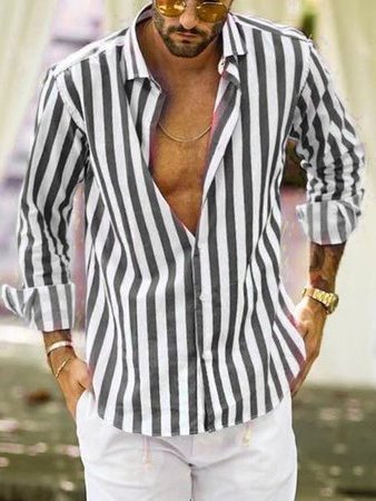 Men's Casual Long Sleeve Striped Shirts