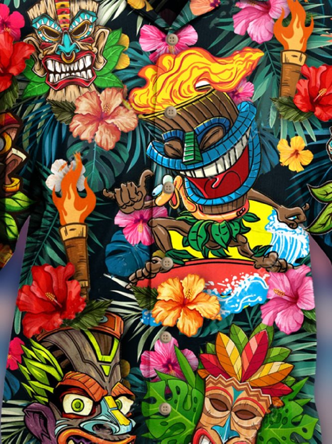 Mens Hawaiian Funky Colorful Short Sleeve Shirt Casual Leaves Floral Aloha 