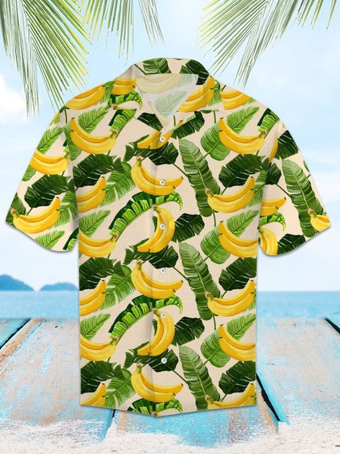 Casual Palm Leaf Shawl Neck Hawaiian Shirt