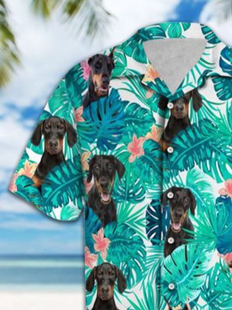 Shawl Neck Dog Printed Hawaiian Shirts