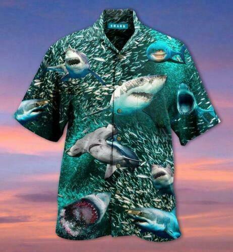 Mens In A World Full Of Fish Be A Shark AOP Short Sleeve Shirt