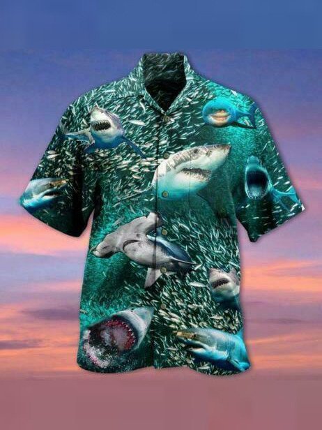 Mens In A World Full Of Fish Be A Shark AOP Short Sleeve Shirt