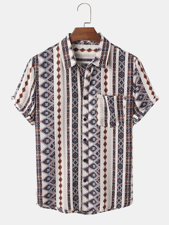Cotton-Blend Printed Casual Shirts