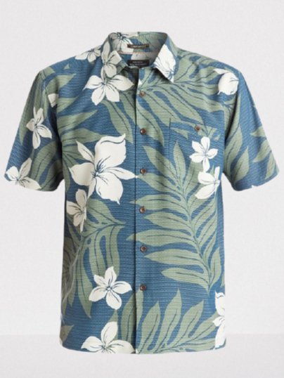 Mens Casual Palm Leaf Cotton-Blend Short Sleeve Shirt Hawaiian Shirts