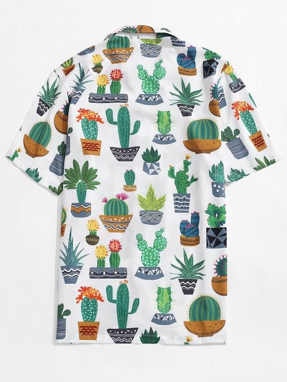 Cactus Print Casual Turn-Down Collar Hawaiian Shirt