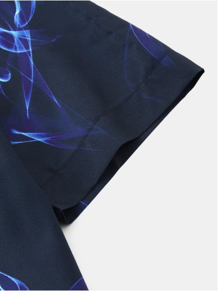 Mens All Over Blue Flame Print Revere Collar Street Short Sleeve Shirts SKUH06360