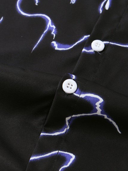 Mens Thunder Printed Cotton Lapel Collar Casual Short Sleeve Shirt