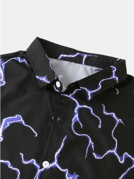 Mens Thunder Printed Cotton Lapel Collar Casual Short Sleeve Shirts