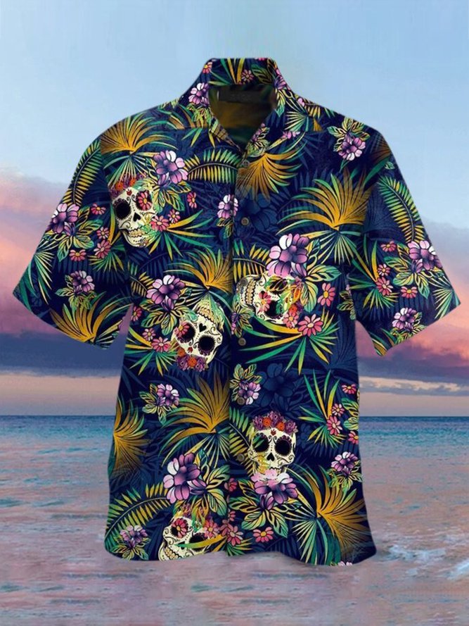 Summer holiday beach skull floral printed shirt