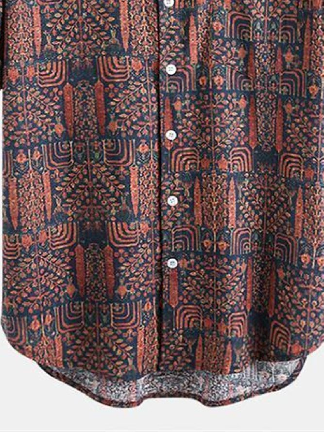 Men's Printed Patchwork National Style Short Sleeve Casual Loose Shirt
