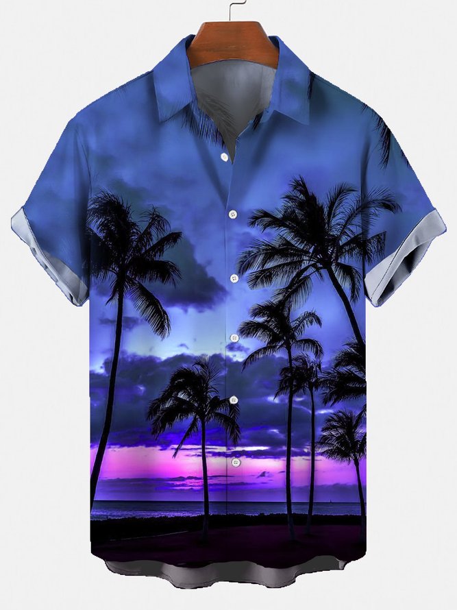 Cotton Blends Coconut Tree Square Neck Casual Abstract Shirt