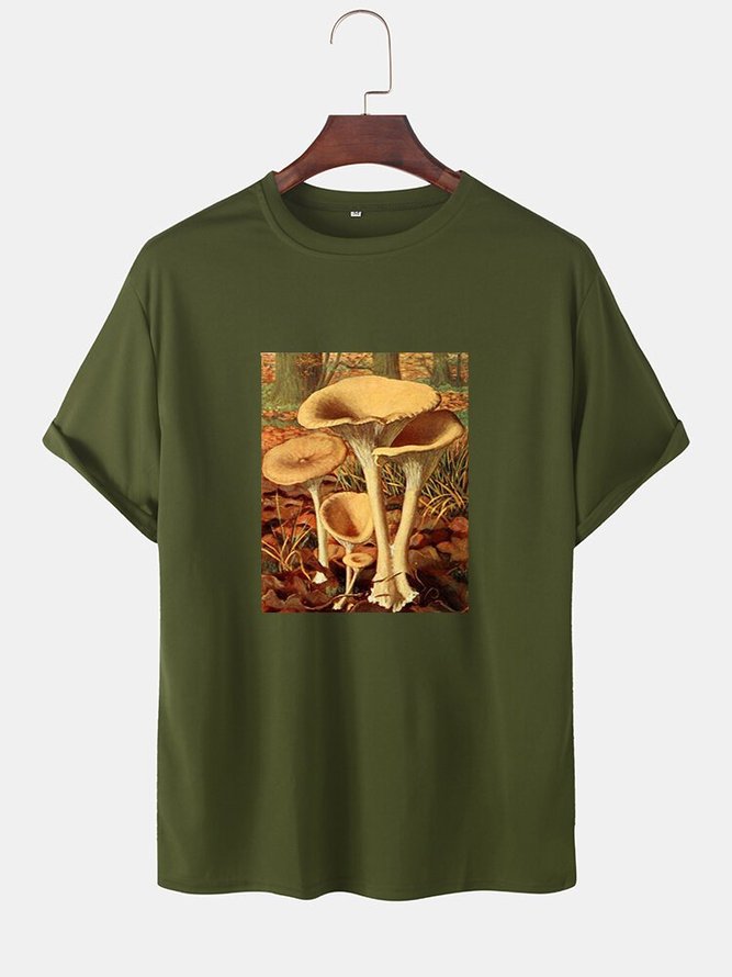 Mens Cartoon Mushroom Graphic O-Neck Short Sleeve T-Shirts