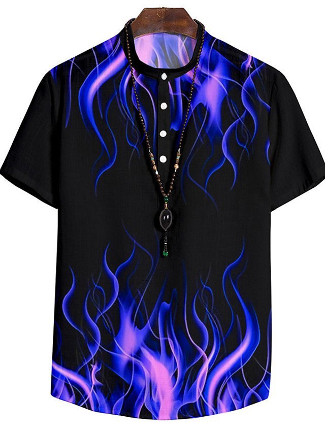 Men's Shirt 3D Print Flame Button-Down 3D Print Short Sleeve