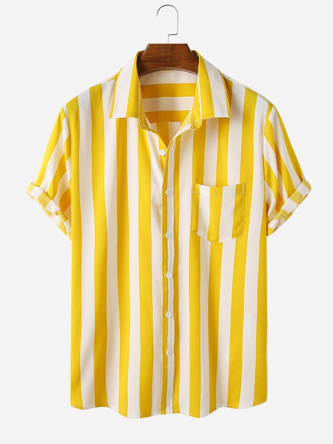 Mens Short Sleeve Casual Striped Designer Shirt