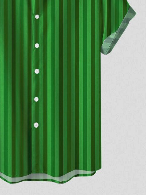 Casual Green Striped Holiday Shirts