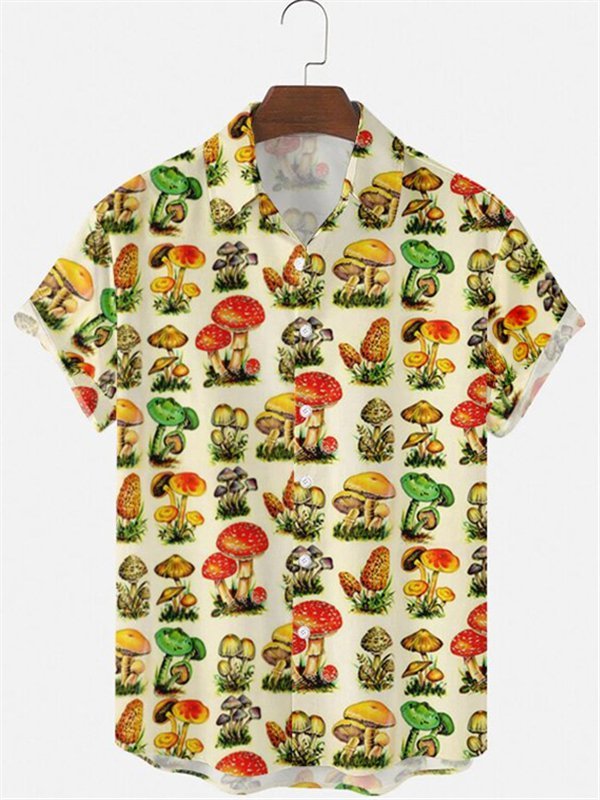 Regular Fit Casual Simple Mushroom Short Sleeve Shirt