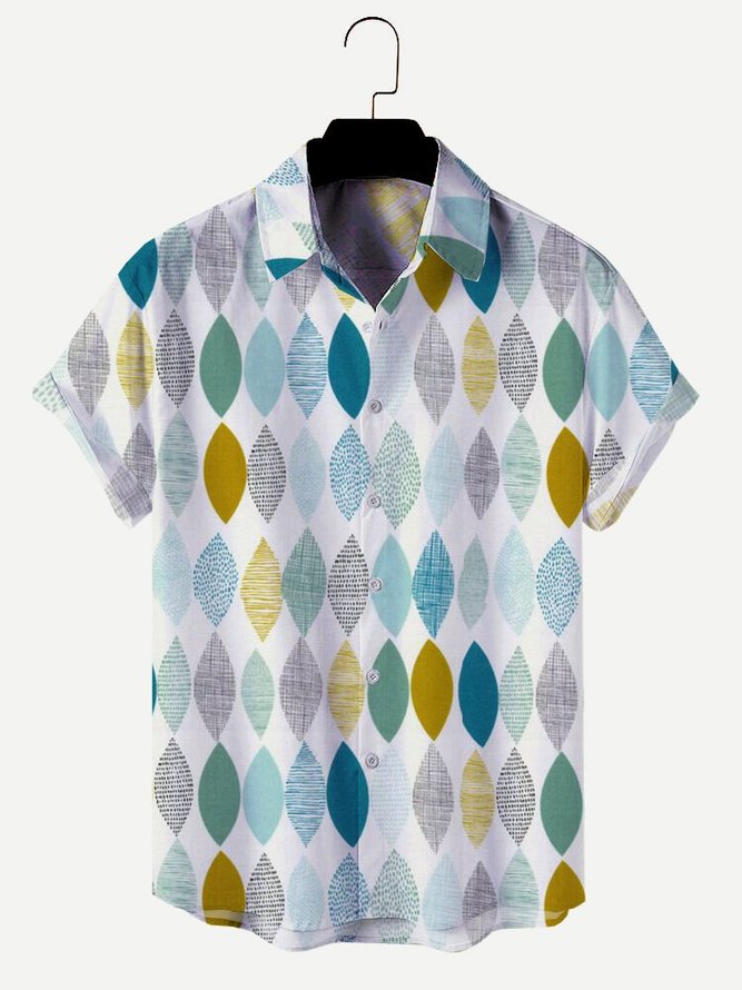 Mens Geometric Print Lapel Casual Shirts