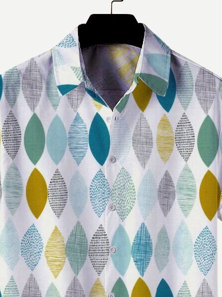 Mens Geometric Print Lapel Casual Shirts