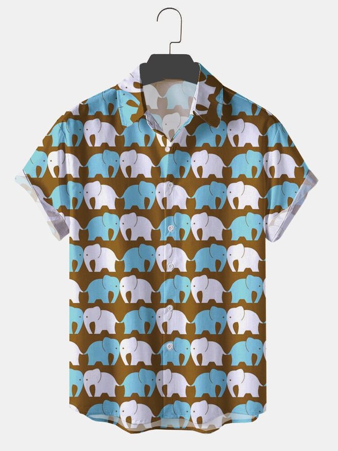 Mens Holiday Elephants Printed Lapel Shirts