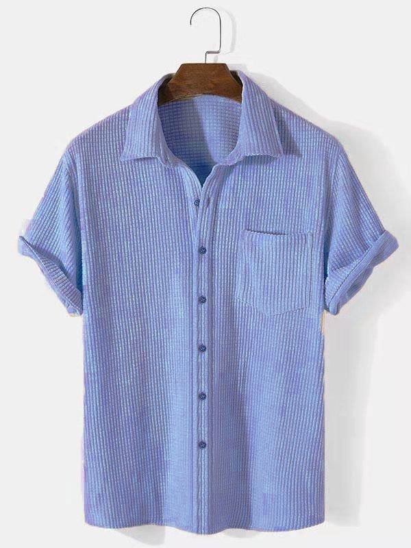 2021 Men's Corduroy Shirt Collar Plain Shirts & Tops