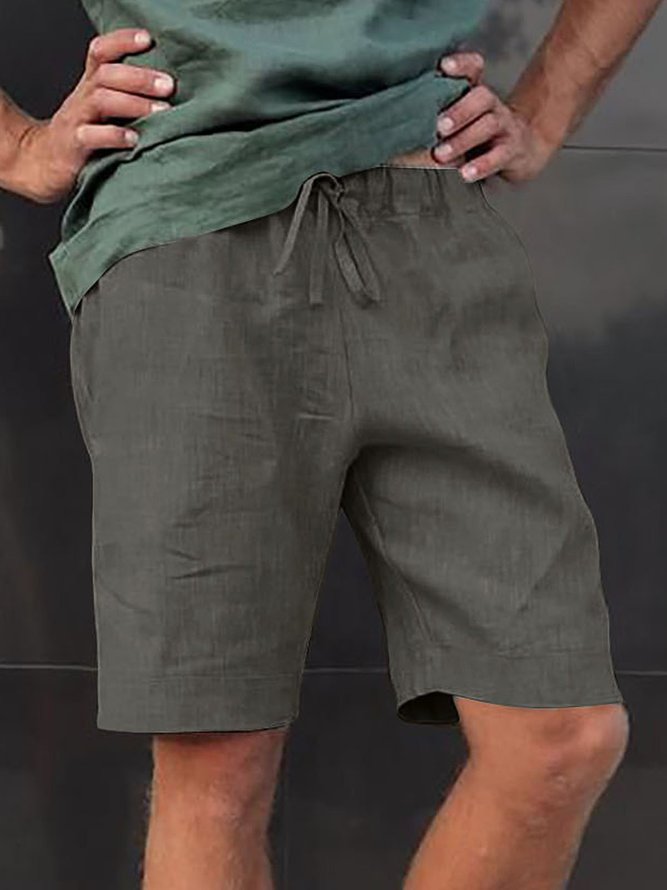 Mens Linen Solid Drawstring Shorts