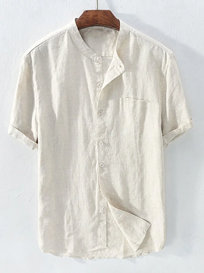 Men's Cotton Linen Short Sleeve Shirt hawalili