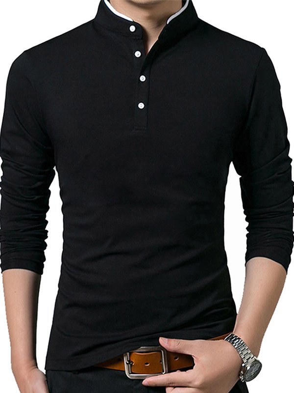 Long Sleeve V Neck Solid Casual T-shirt