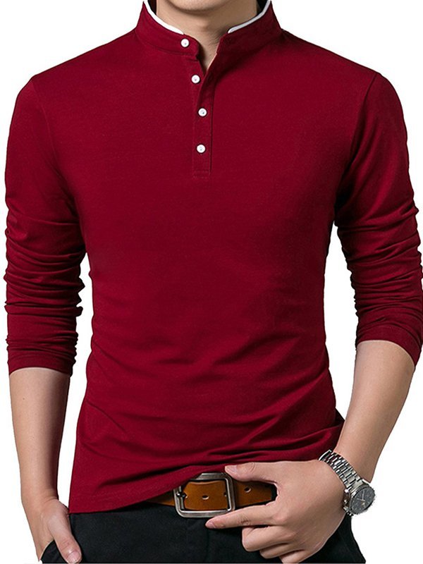 Long Sleeve V Neck Solid Casual Shirts & Tops