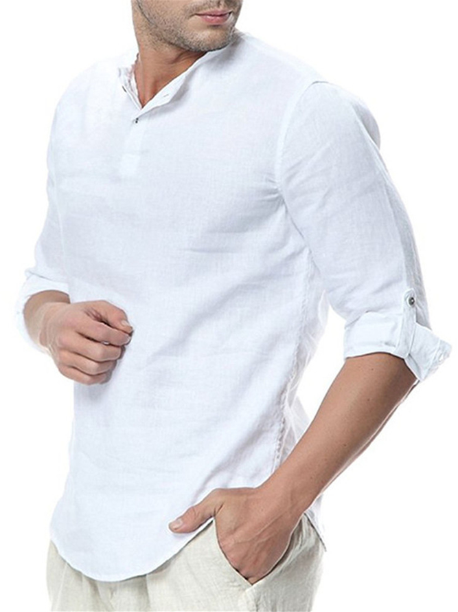 Casual Plain Spring Henley Lightweight No Elasticity Long Sleeve Regular H-Line Shirts for Men-image-16719968