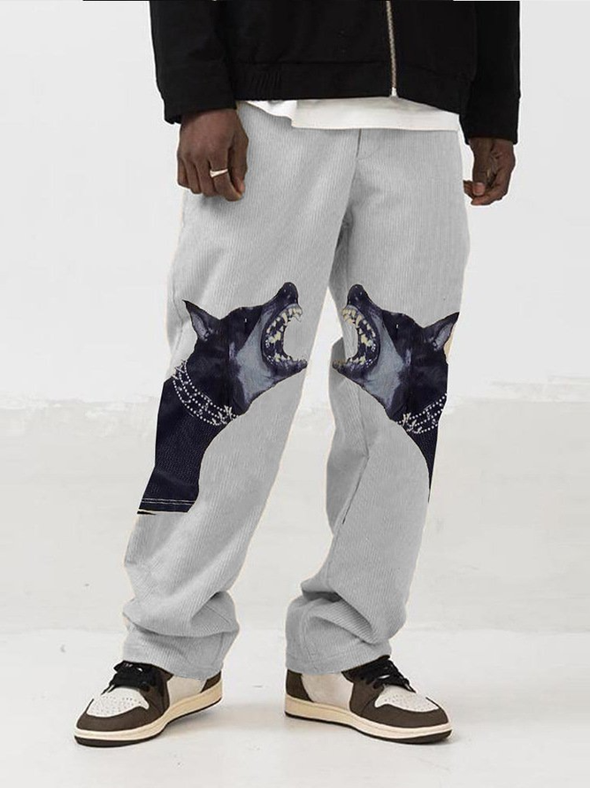 Casual Wolf Printed Wide-leg Casual Pants