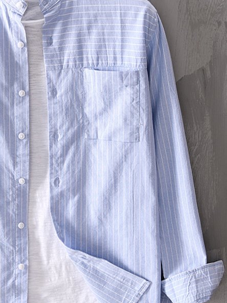 Striped Shirt Collar Cotton-Blend Shirts