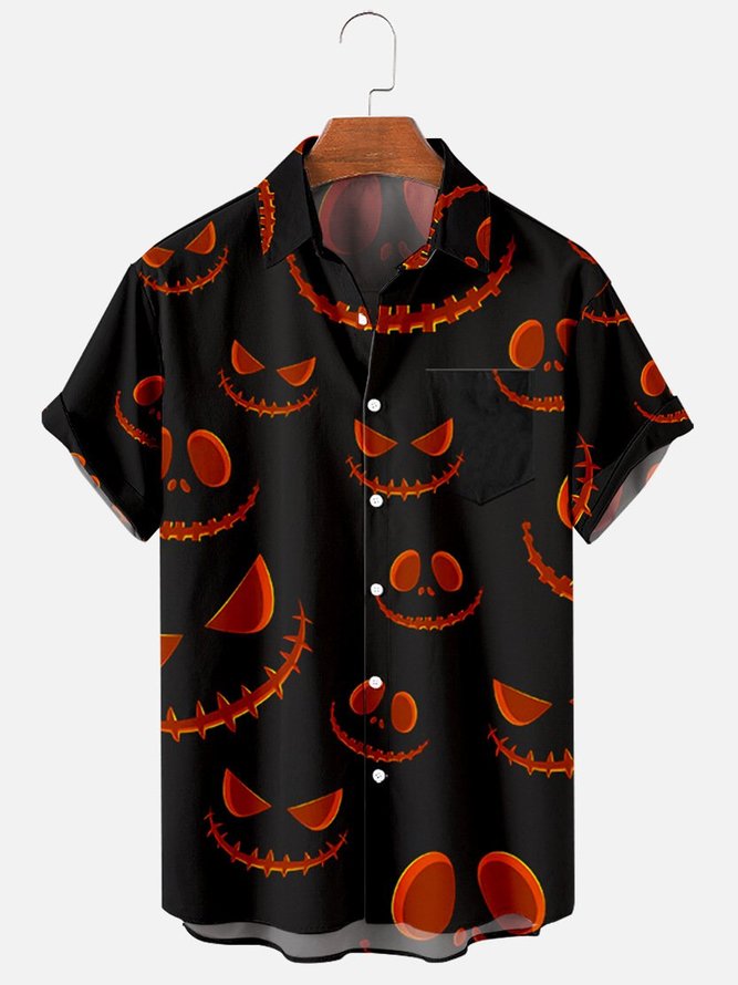 Hawaiian Retro Halloween Men's Casual Short-sleeved Shirt