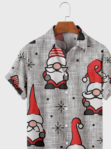 Mens Santa Print Casual Breathable Hawaiian Short Sleeve Shirt