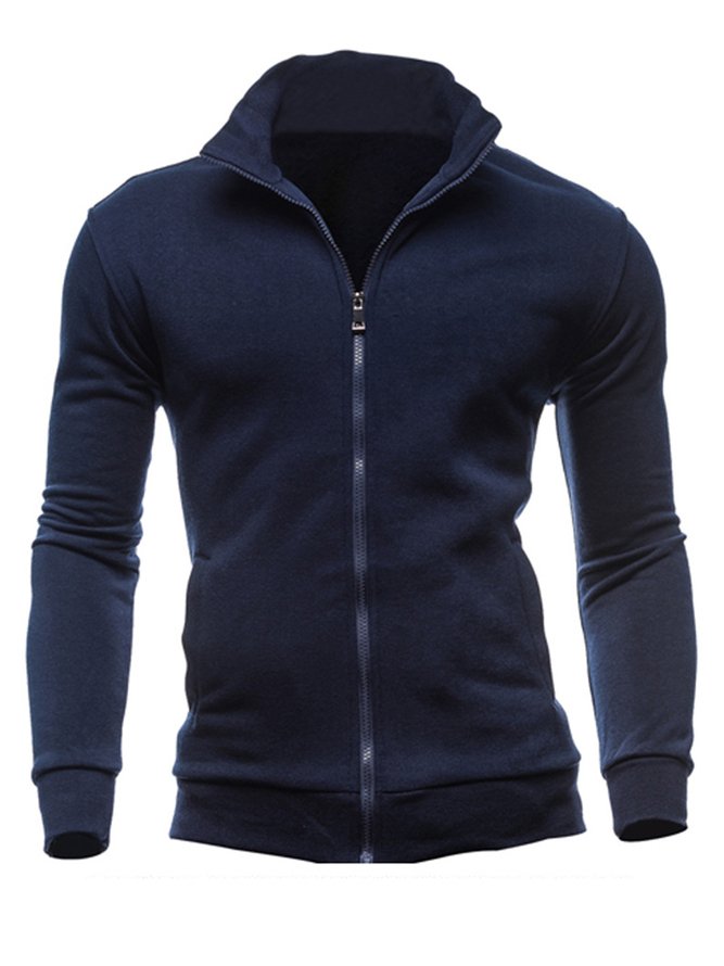 Sporty Solid Stand Collar Jacket