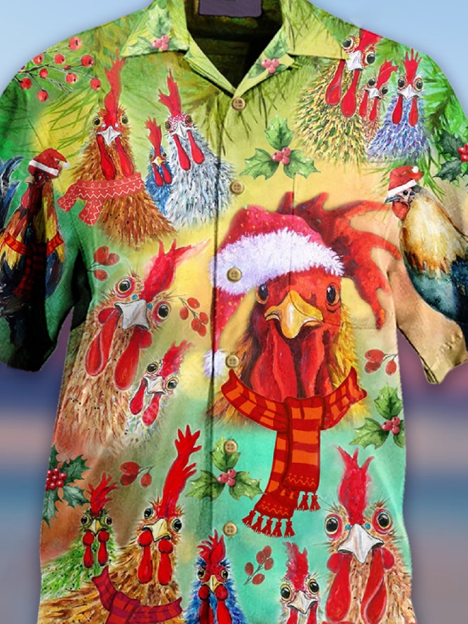 Men's Fun Rooster Christmas Shirt