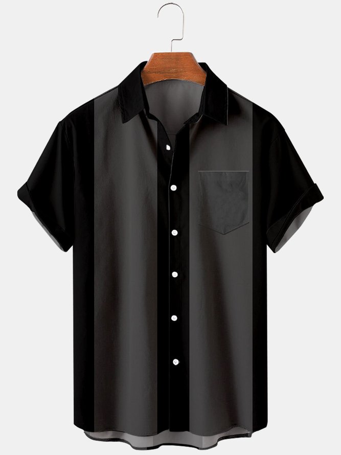 Mens Front Buttons Bowling Short Sleeve Shirt Casual Top