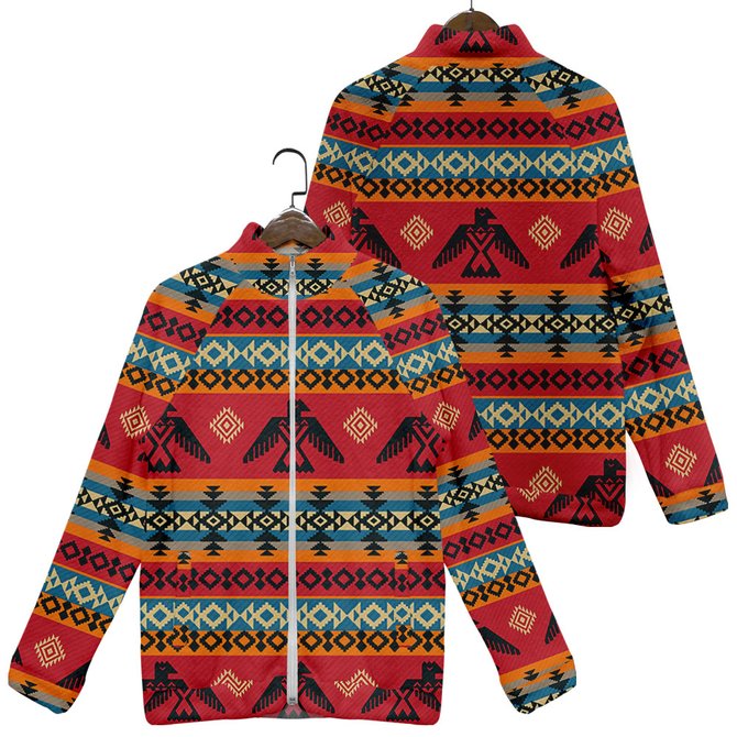 Fleece Native Print Long Sleeve Zipper Jacket