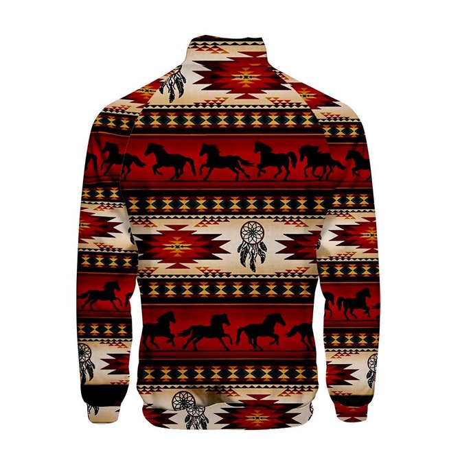 Native Print Long Sleeve Stand Collar Jackets